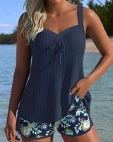 Amira - Stilvoller Gestreifter Tankini – Blau