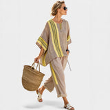 Libbie - Bequemes gestreiftes Tunika- und Hosen-Set – Gelb