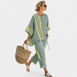 Libbie - Bequemes gestreiftes Tunika- und Hosen-Set – Grün