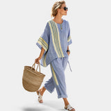 Libbie - Bequemes gestreiftes Tunika- und Hosen-Set – Blau