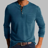 Dalton - Langarm-Henley-Shirt – Blau
