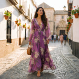 Leanne - Florales Fließendes Maxikleid – Lila