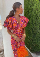 Beibhinn – Langes Farbenfrohes Kleid – Orange