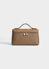 Sling Clutch Handtasche Damen – Vegane Clutch Tasche mit Straußenprägung – Khaki