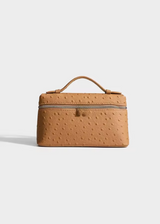 Sling Clutch Handtasche Damen – Vegane Clutch Tasche mit Straußenprägung – Braun