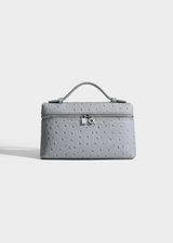 Sling Clutch Handtasche Damen – Vegane Clutch Tasche mit Straußenprägung – Grau Blau