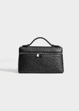 Sling Clutch Handtasche Damen – Vegane Clutch Tasche mit Straußenprägung – Schwarz