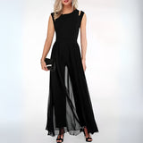 Damen Jumpsuit Ärmellos | weites Bein und lockerer Formverlauf – Schwarz