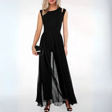 Serenith - Eleganter ärmelloser Chiffon-Overall – Schwarz