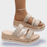 Bequeme Keil Damen Sandalen mit Premium Polsterung – Gold