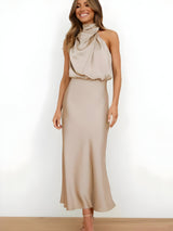 Carris | Elegantes Satinkleid – Beige