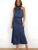Carris | Elegantes Satinkleid – Blau