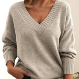 Mordane – Eleganter Langarm Pullover Mit V-Ausschnitt – Hellgrau