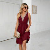 Vintalace™ – Vintage Spitzen Patchwork Kleid für Damen – Burgund
