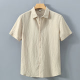 Robert | Spitzer Kragen Knopfleiste Kurzarmhemd – Beige