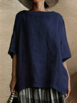 Janina | Übergroßes Vintage Tunika-Oberteil – Marineblau