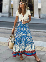 Jesallie – Rock mit Boho-Ethno-Print – Blau
