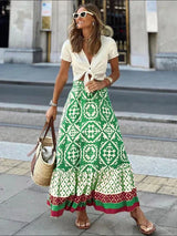 Jesallie – Rock mit Boho-Ethno-Print – Grün