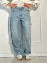 Vida | Statement-Jeans mit funkelnden Diamanten – Hellblau