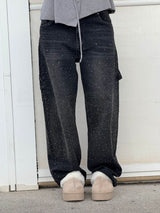 Vida | Statement-Jeans mit funkelnden Diamanten – Schwarz