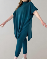 Lucía | Zweiteiliges Strickset mit Oversized-Top und Leggings – Blau
