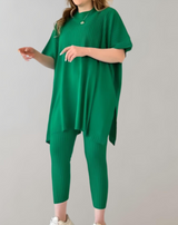 Lucía | Zweiteiliges Strickset mit Oversized-Top und Leggings – Grün