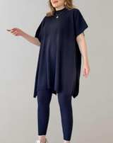 Lucía | Zweiteiliges Strickset mit Oversized-Top und Leggings – Dunkelblau