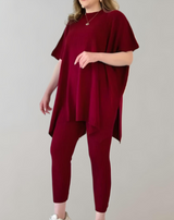 Lucía | Zweiteiliges Strickset mit Oversized-Top und Leggings – Rot
