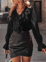 Jessica | Elegante Bluse mit Rüschen und langen Ärmeln – Schwarz