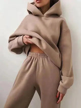 Indigo farbenes Set aus Kapuzenpullover und Jogginghose für Damen – Khaki