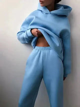 Indigo farbenes Set aus Kapuzenpullover und Jogginghose für Damen – Blau