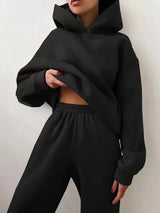 Indigo farbenes Set aus Kapuzenpullover und Jogginghose für Damen – Schwarz
