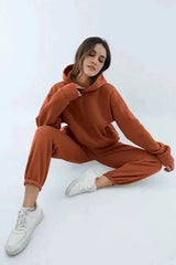 Indigo farbenes Set aus Kapuzenpullover und Jogginghose für Damen – Schokolade