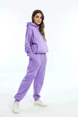 Indigo farbenes Set aus Kapuzenpullover und Jogginghose für Damen – Lila