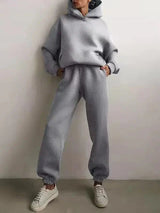 Indigo farbenes Set aus Kapuzenpullover und Jogginghose für Damen – Grau