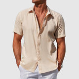 Sigmund | Herren Kurzarm Leinenhemd – Beige