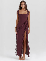 BELLA RUFFLE ROMANCE DRESS – Dunkel Rot