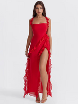 BELLA RUFFLE ROMANCE DRESS – Rot