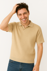 Jozef Strick-Poloshirt mit Kurzarm – Beige