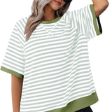 Julia | Lässiges gestreiftes Kurzarm Top – Grün + Grün