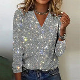 Julia | Stylischer Pullover mit V Ausschnitt – Silber