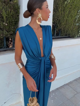 Crocetta  | Elegantes schulterfreies Kleid – Blau