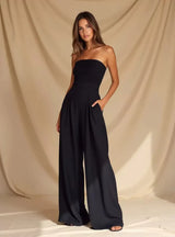 Damen Jumpsuit ohne Träger – Dunkelblau & Elegant mit weitem Bein – Schwarz