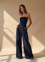 Eleganter trägerloser Damen Jumpsuit in Dunkelblau – Perfekt für Abendveranstaltungen & Partys – Marine Blau