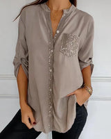 Damen Festliche Button Down Hemd | Langarm – Khaki