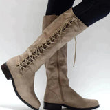 Kniehohe Schnürstiefel für Damen | Flach – Braun