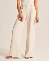 Damenhose mit hoher Taille und elegantem weitem Bein – Beige