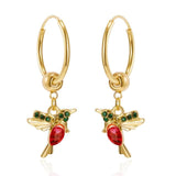 Kolibri Ohrringe mit Emaille und Zirkonen in Gold – Rot