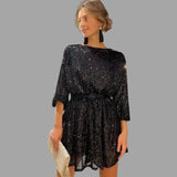 Karolin | Glitzerndes Pailletten Minikleid – Schwarz