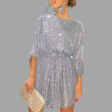 Karolin | Glitzerndes Pailletten Minikleid – Silber
